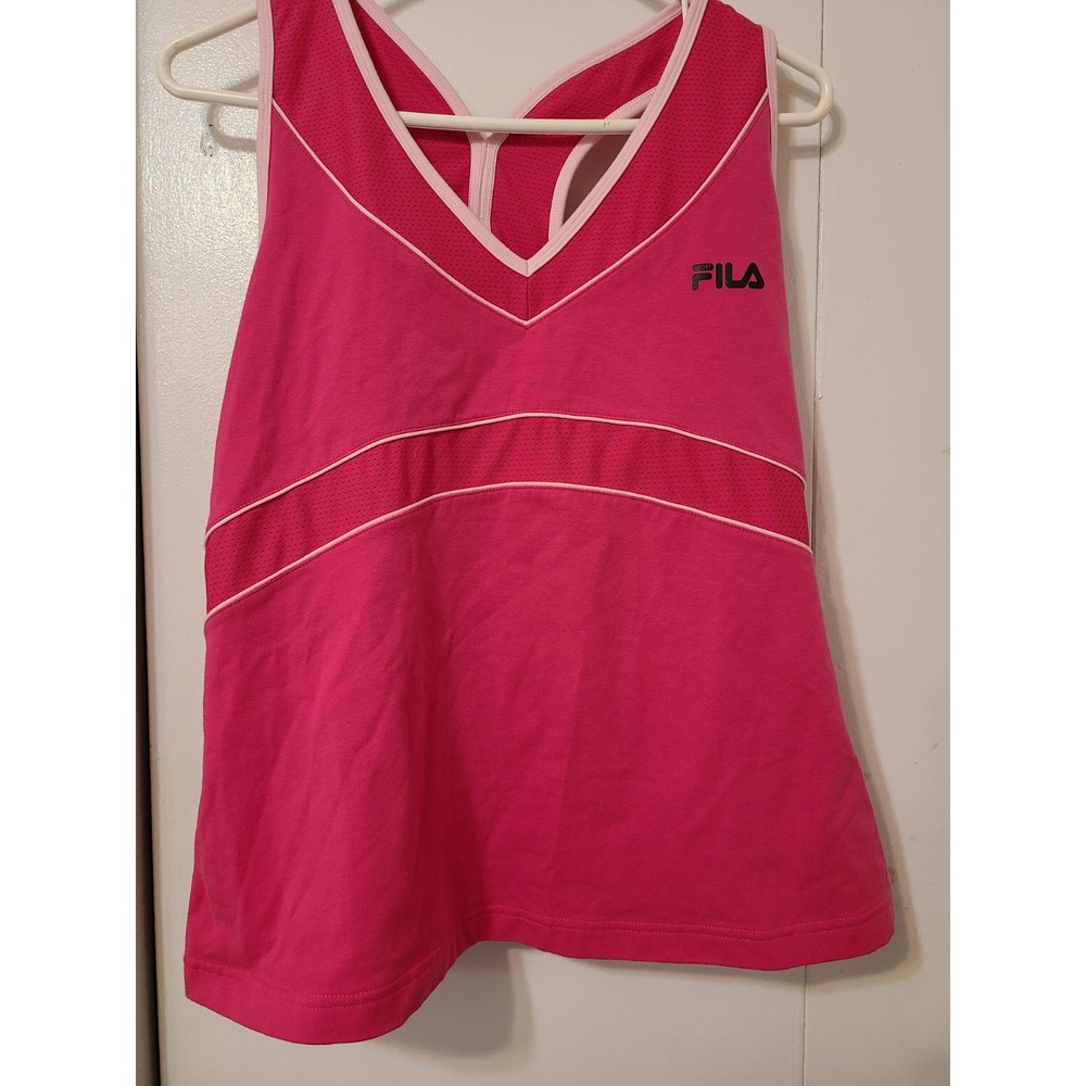 FILA Pink Workout Tank Top with White Trim and Mesh Panels. Size XL